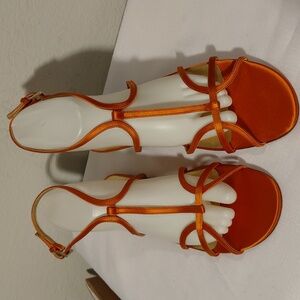 Prada Silk Rust Strappy Flat Sandals